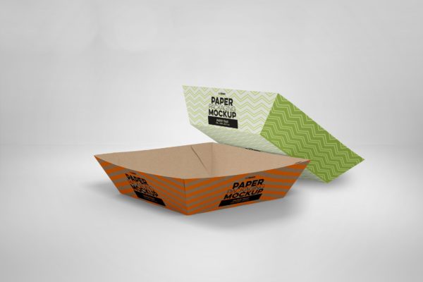 一次性小吃纸盘样机模板 Paper Tray 6 Packaging Mockup