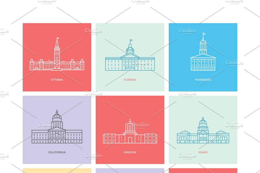 150+国家首都著名建筑矢量插画 150+ World Capitals Illustration插图(1)