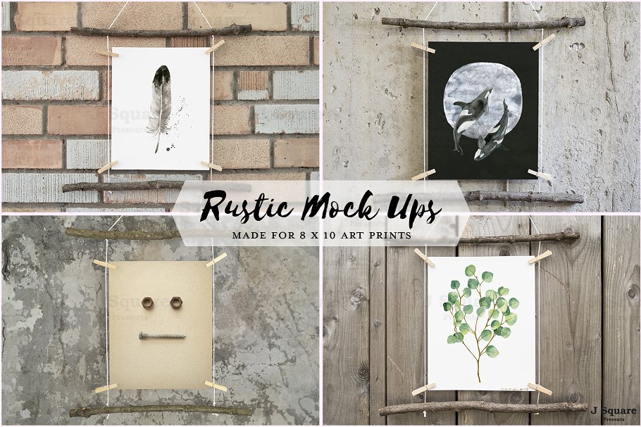 别具一格的艺术作品展示样机 Rustic Mock Ups for 8×10 Art Prints插图