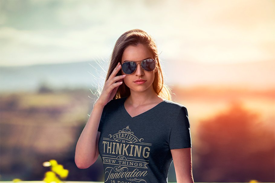 欧美模特V领T恤样机模板 V-Neck T-Shirt Mock-Up / Vol.1插图(6)