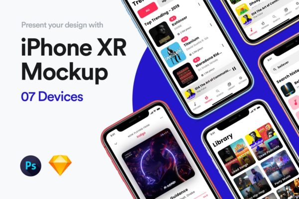 iPhone Xr智能手机APP应用设计效果图预览样机 iPhone XR Mockup