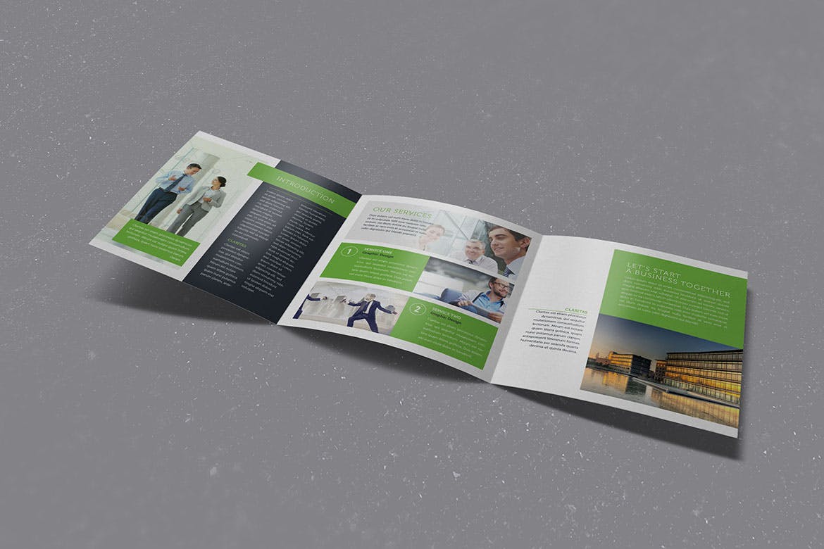 正方形三折页商务宣传单设计模板 Corporate Business Square Trifold插图(1)