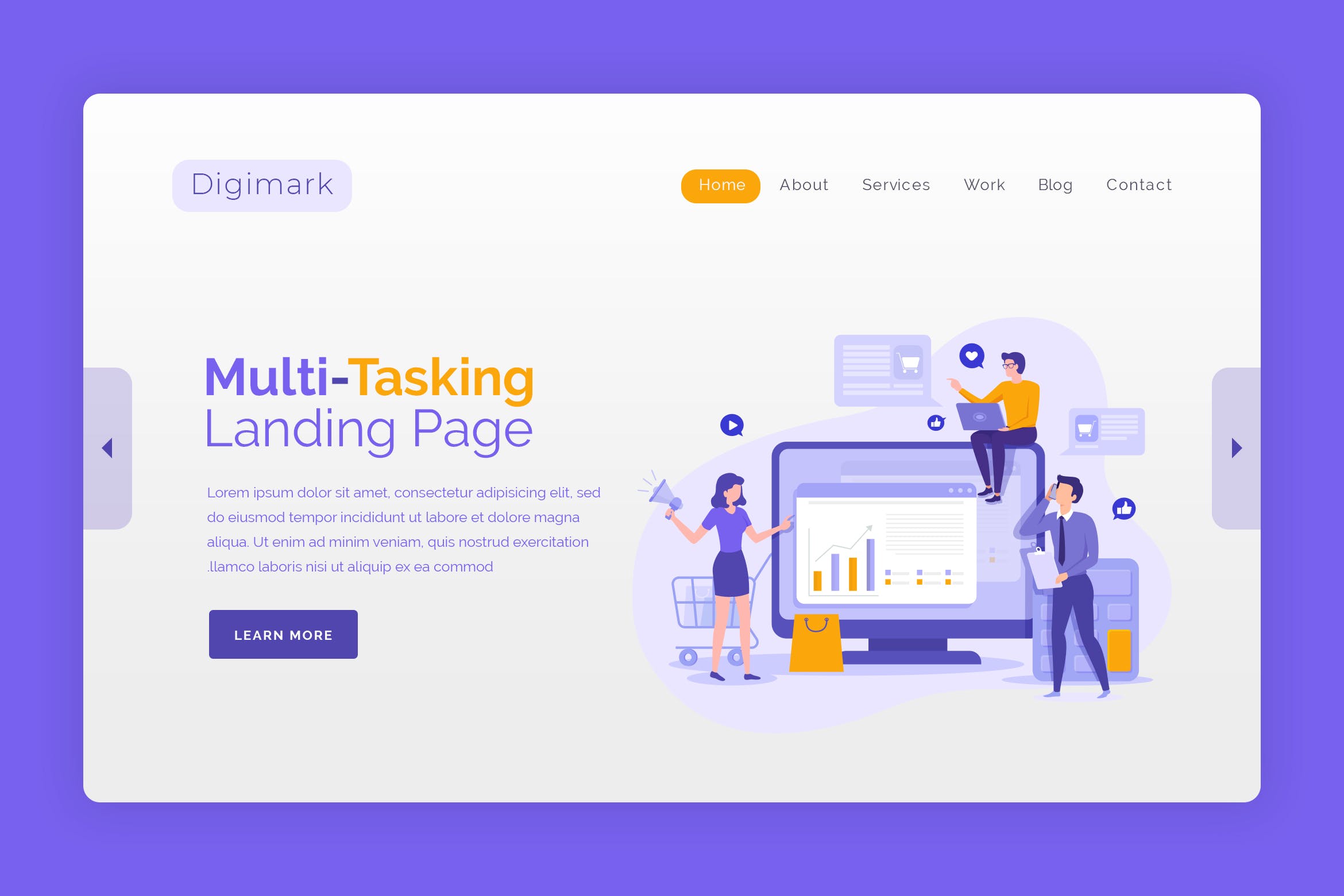 多任务处理矢量插画网站Banner&着陆页设计素材库精选模板 Digimark – Hero Banner Landing Page Template插图