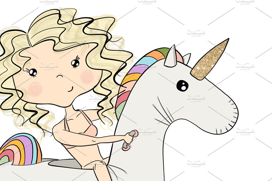 4组夏日少女剪贴画 Collection of 4 Sets Girls Summer插图(3)