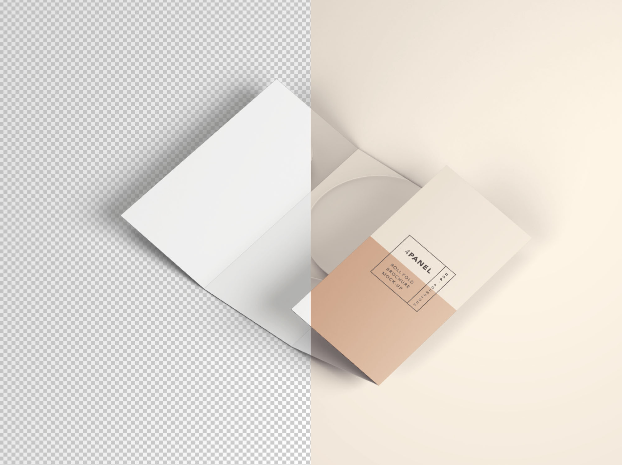 四折页企业传单设计效果预览PSD样机 4 Panel Roll Fold Brochure Mockup插图(2)