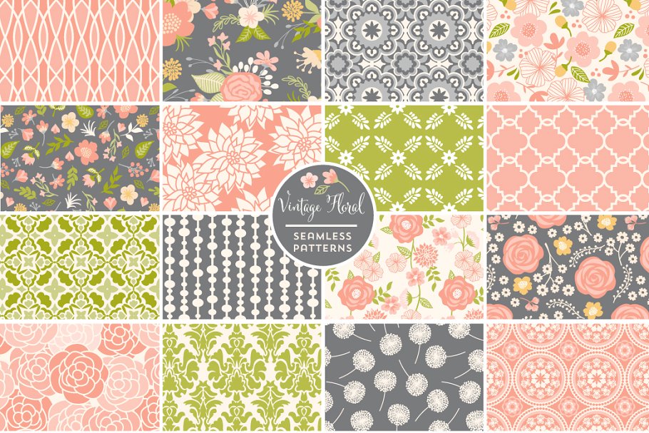 古典花卉&几何图案纹理 Vintage Floral & Geometric Patterns插图(2)