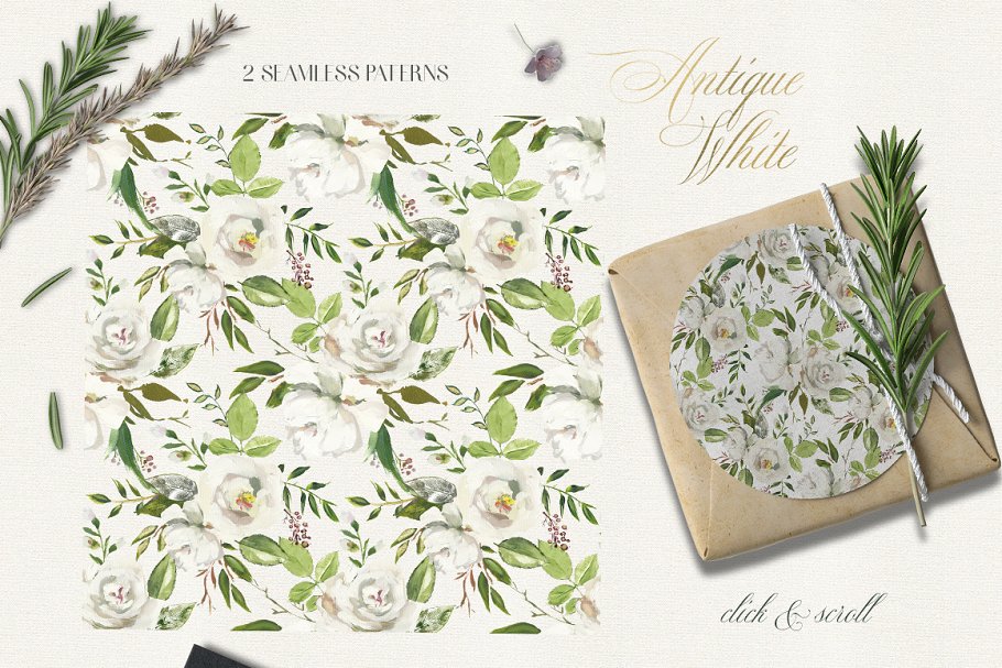 复古白色手绘花卉设计素材 Antique White Hand Painted Flowers插图(4)