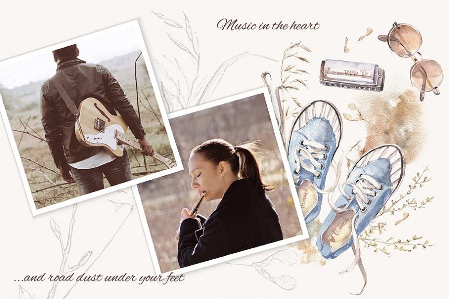 复古风格摄影水彩插画套装插图(1)