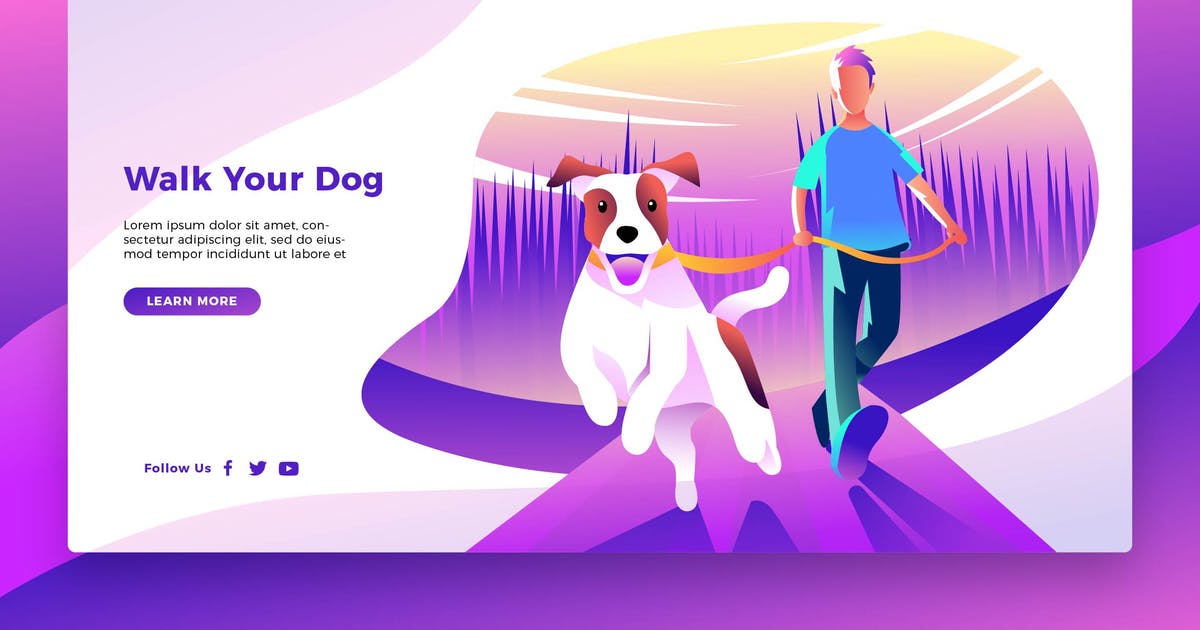 遛狗宠物主题概念插画网站Banner＆着陆页设计模板 Walk Your Dog – Banner & Landing Page插图