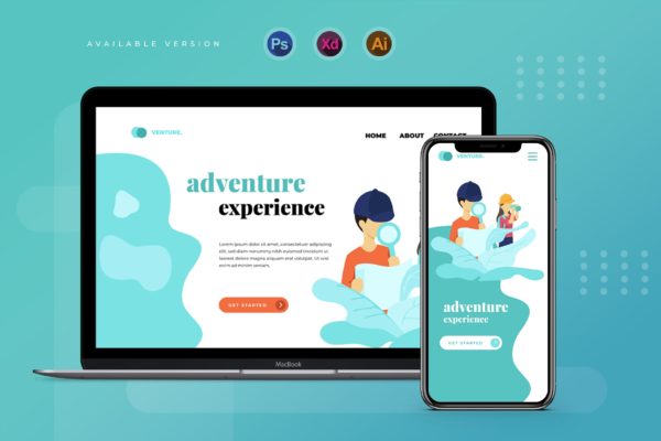 儿童冒险主题网站Banner&amp;着陆页设计矢量插画 Child Adventure – Banner &amp; Landing Page
