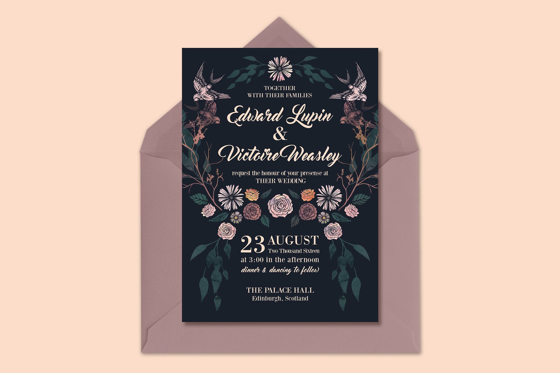 暗色调婚礼邀请函设计模板套装 Rich, Dark & Magical Wedding Suite插图(1)