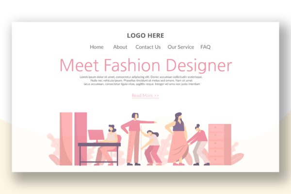 时尚服装设计师矢量插画网站着陆页模板 Fashion Designer – Landing Page