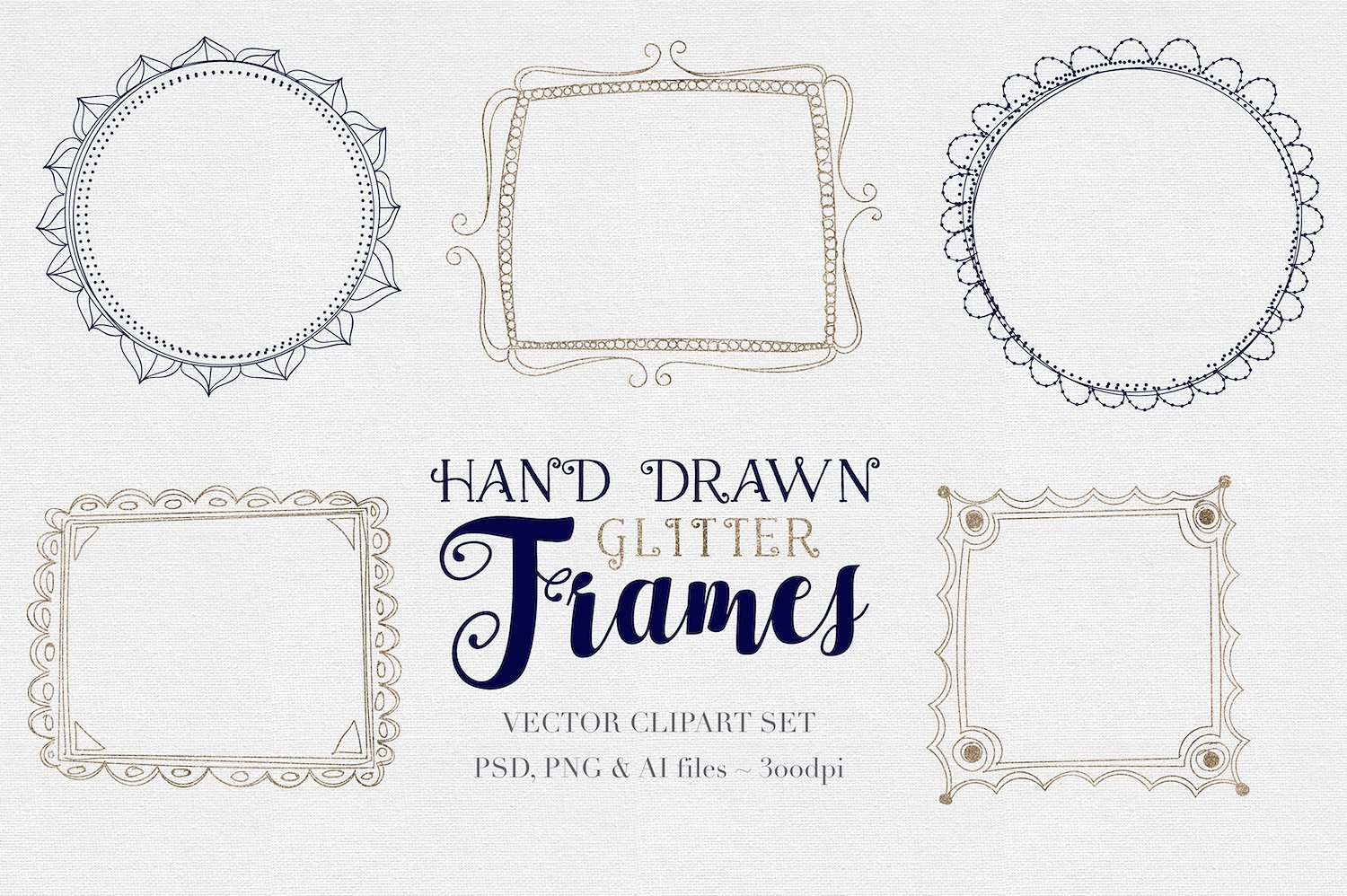 独特手绘素描边框图形 Sketched Vector Glitter Frames插图