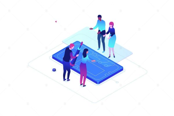 手机维修服务场景等距矢量插画素材库精选 Mobile repair service – isometric illustration