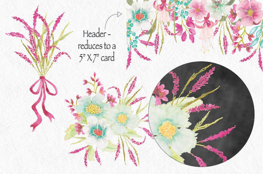 粉红维罗妮卡水彩花卉剪贴画套装 Pink Veronica Watercolor Clip Art Bundle插图(4)