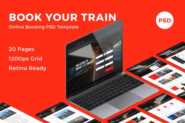 交通出行在线订票系统PSD网站模板 Book Your Train – Online Booking PSD Template