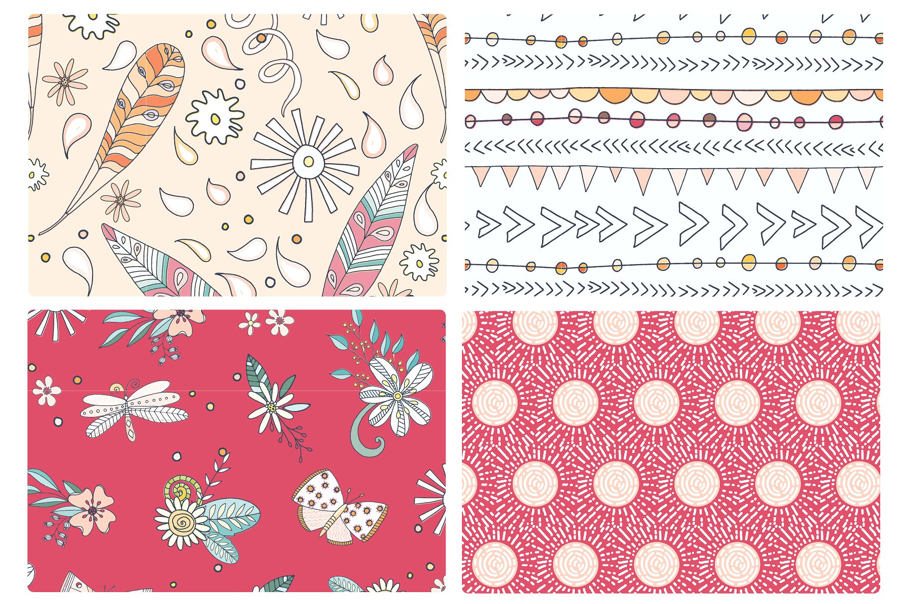 梦幻繁花似锦水彩手绘花卉蝴蝶树叶矢量图形 Fantasy Flowers, Floral Wreaths插图(18)