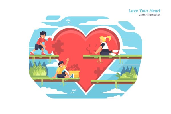 爱心拼凑矢量手绘插画设计素材 Love Your Heart – Vector Illustration