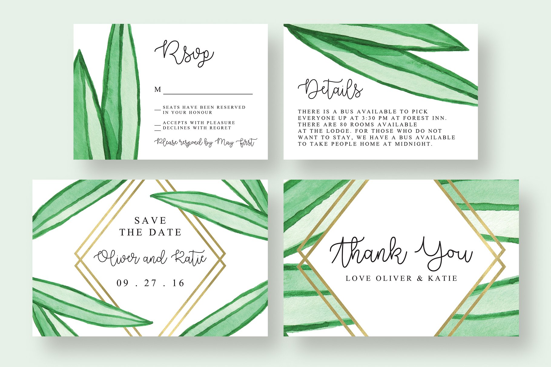 手绘植物图案婚礼邀请物料设计套件 Botanical Wedding Suite插图(2)