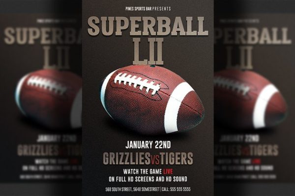 美式足球超级碗传单模板 American Football Super Bowl Flyer