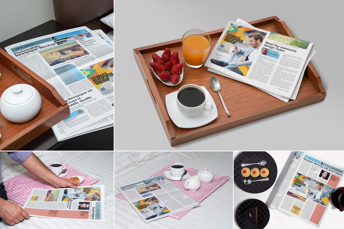早餐场景新闻报纸广告展示样机模板v1 Newspaper Ad Mockups插图
