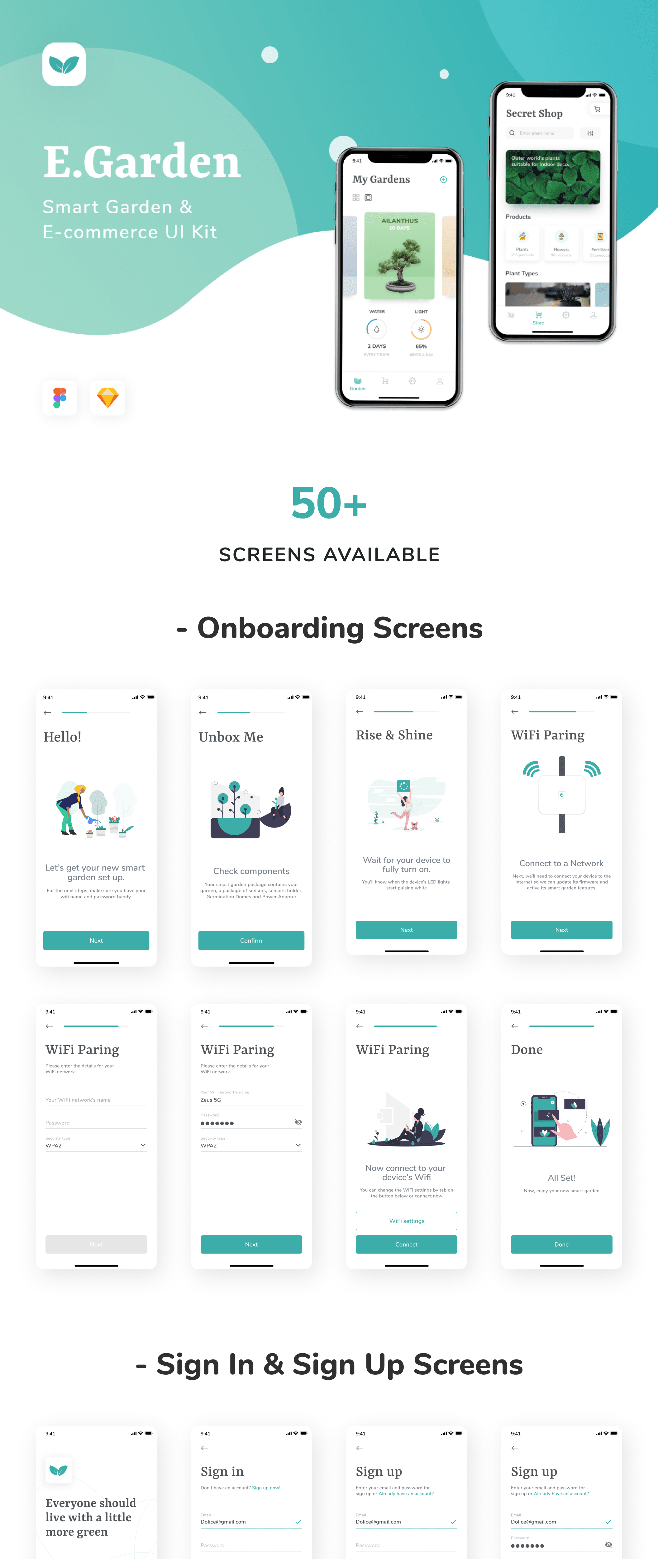 素材库下午茶：智能花园管理园艺主题应用程序UI套件[Sketch,FIG]插图