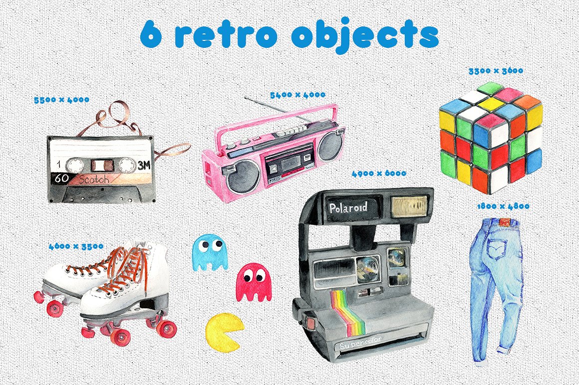 80后复古物品的水彩风格素材合辑下载[psd,png]插图(1)