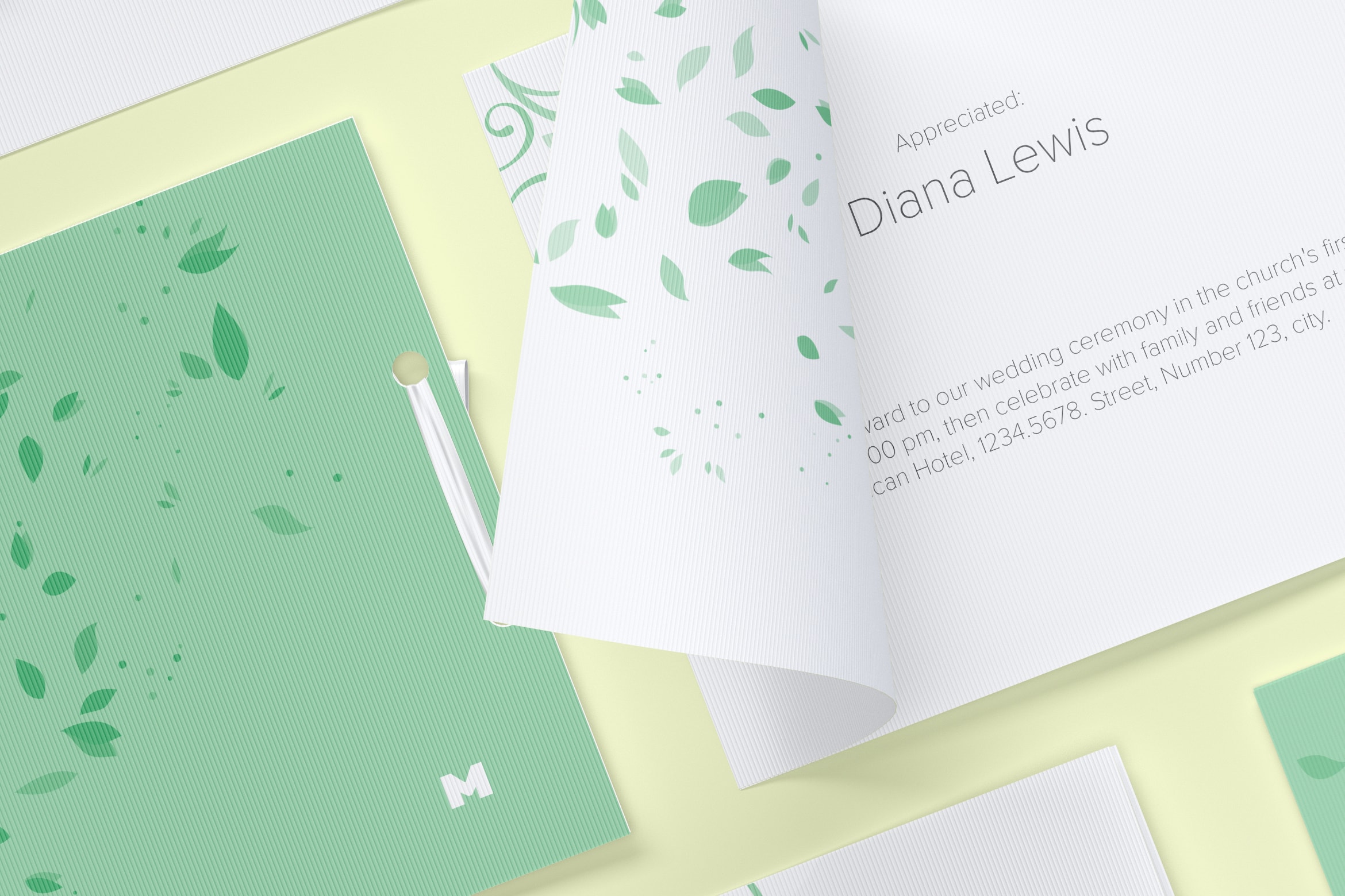 婚礼邀请函/贺卡设计效果网格布局样机 Wedding Cards Mockup, Grid Layout插图(1)