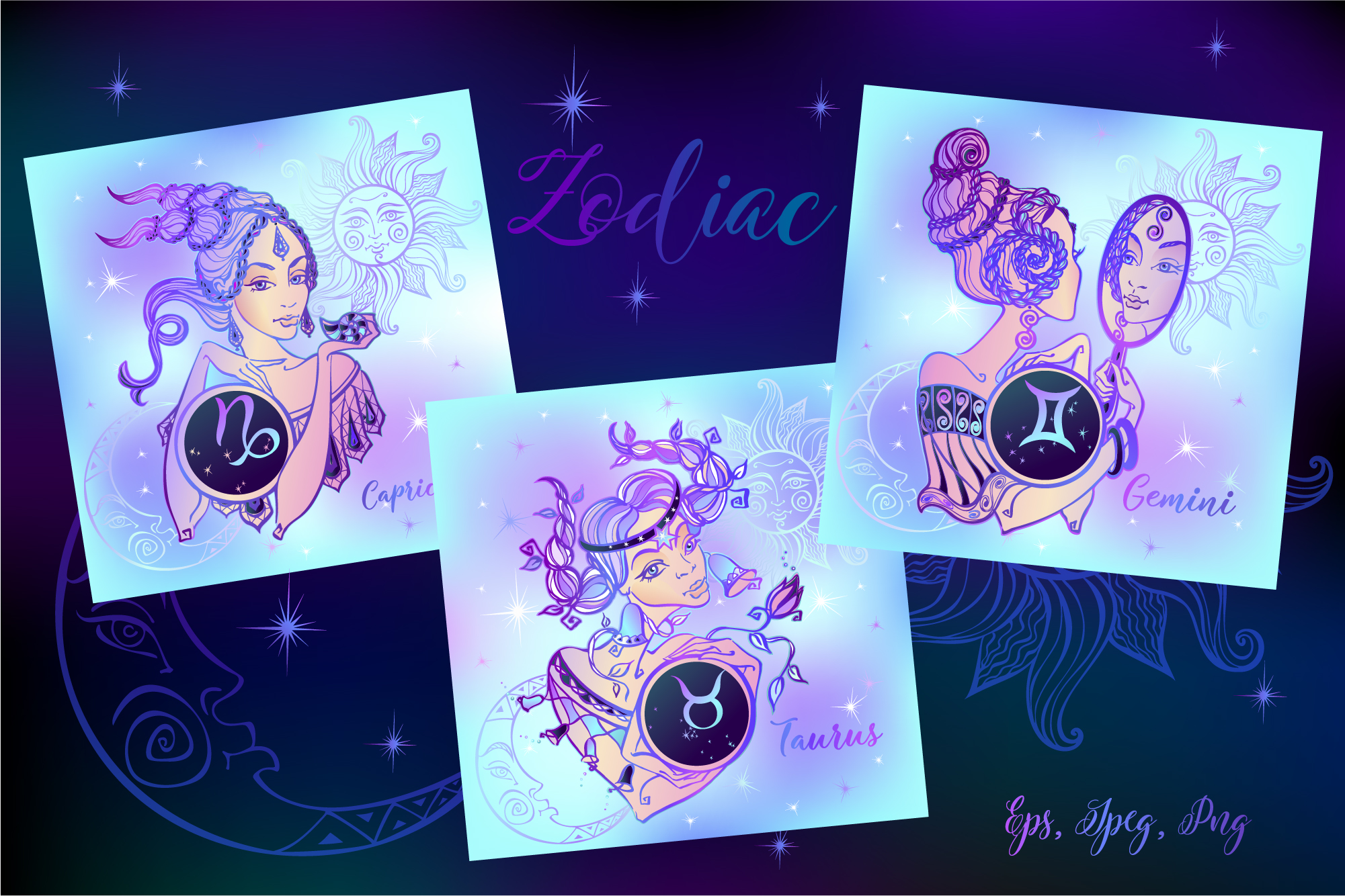 时尚美丽的十二星座创意矢量插画素材下载 [EPS]插图(5)