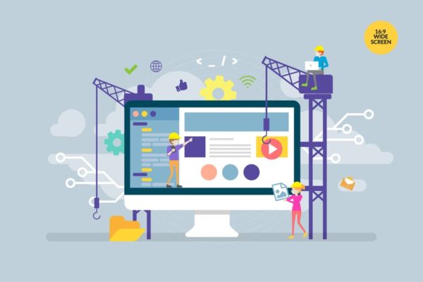 网站搭建矢量概念插画设计素材 Web Under Construction Vector Concept Illustration