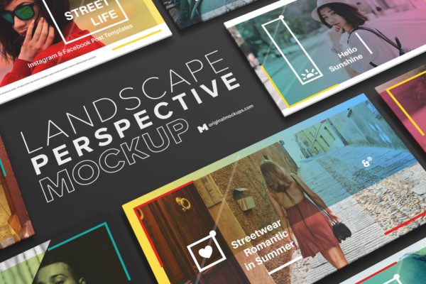 新媒体社交媒体传播设计物料效果图样机模板01 Landscape Perspective Mockup 01