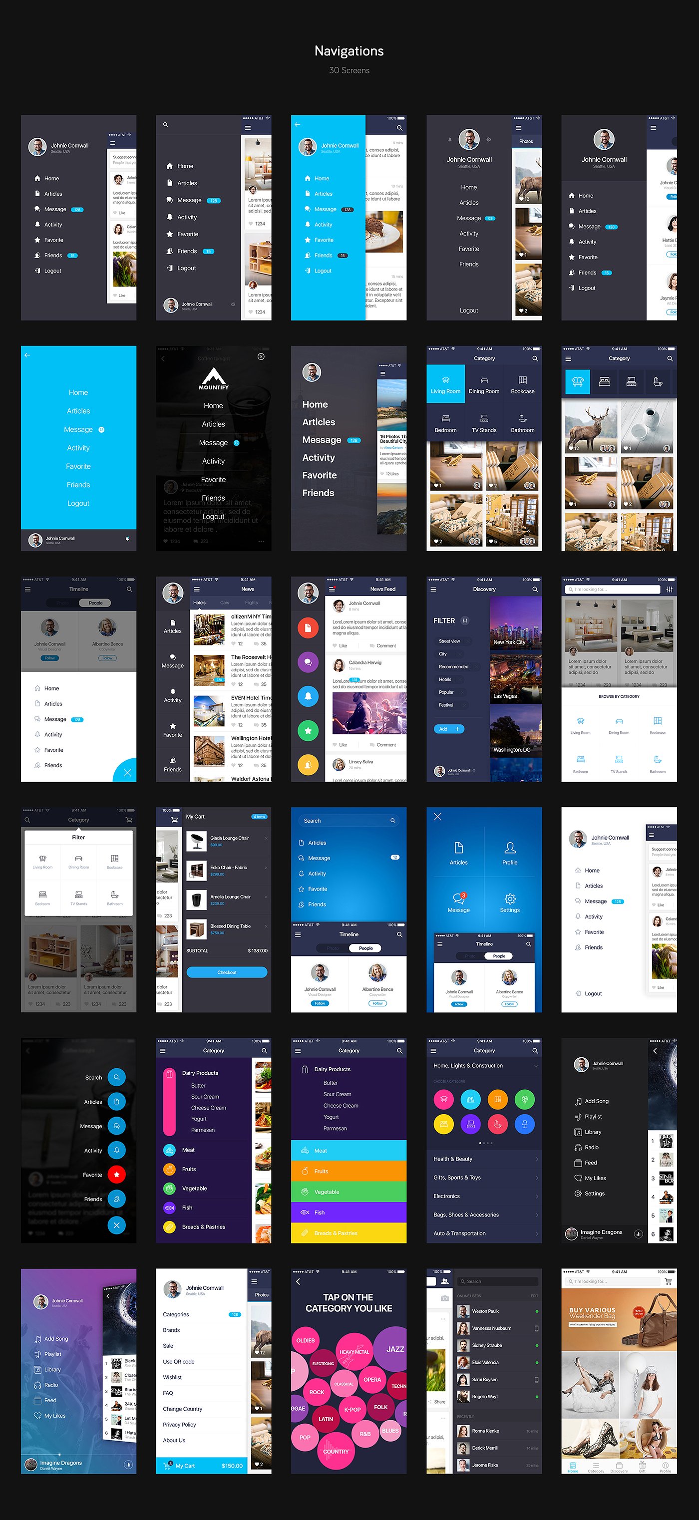 手机应用设计套件 Mountify Mobile UI Kit(150 PSDs&1000+元素)插图(3)