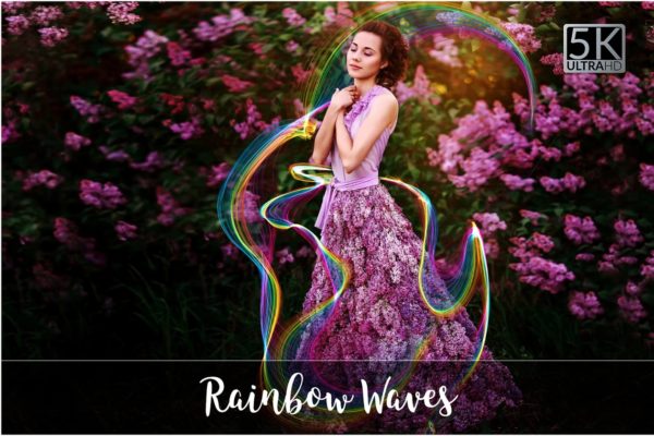 5K分辨率彩虹波纹叠层背景 5K Rainbow Waves Overlays