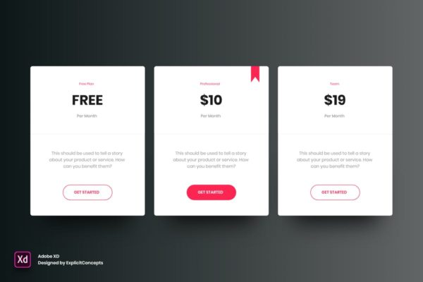 极简主义网站价格表单界面设计模板v3 for XD Pricing Table Vol 03 – Adobe XD