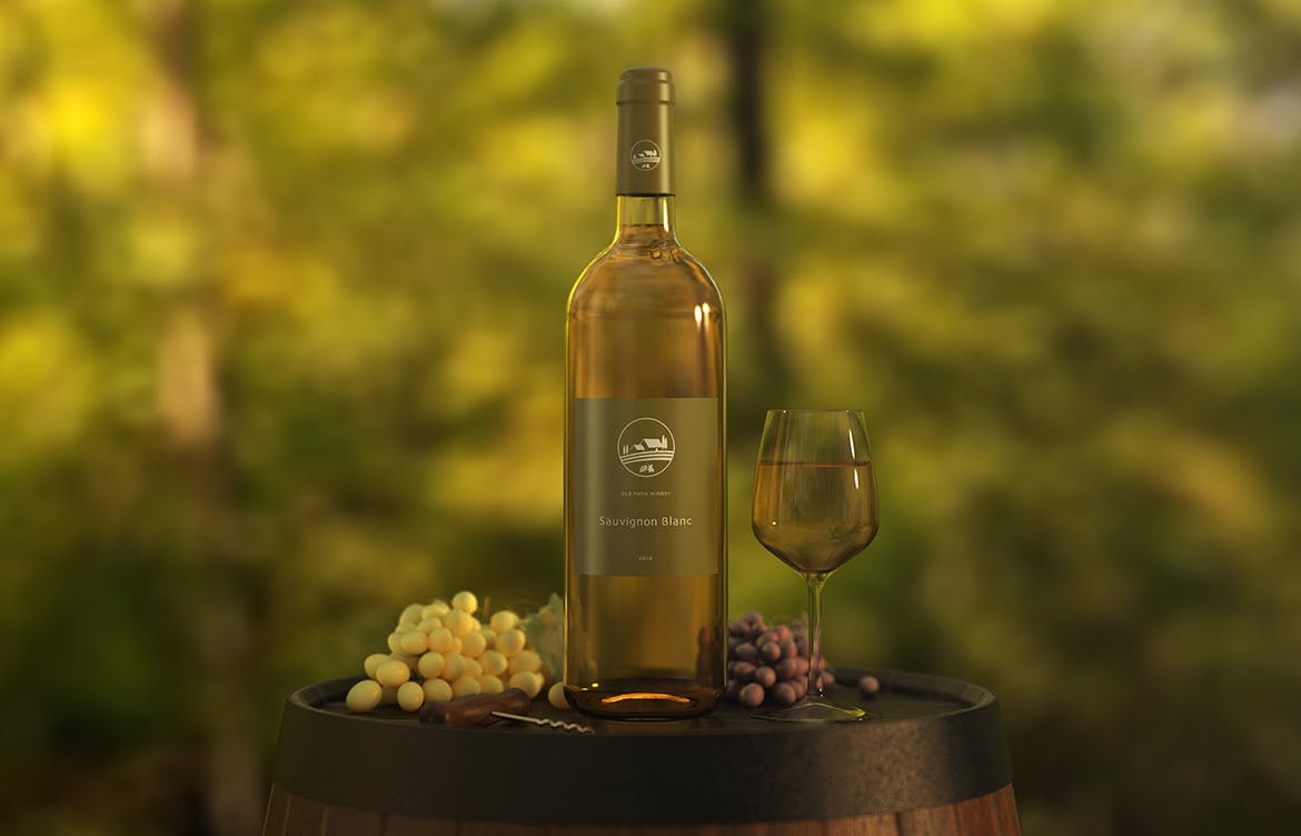 葡萄酒酒瓶贴纸设计图样机模板 High Shoulder Wine Bottle Mockup插图(2)