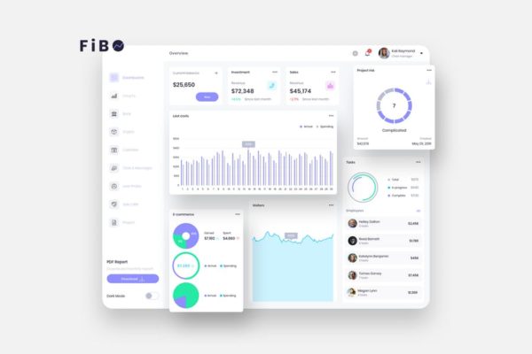 P2P网贷平台交易数据图表后台UI设计模板-白色背景 FiBO Finance Dashboard Ui Light – P