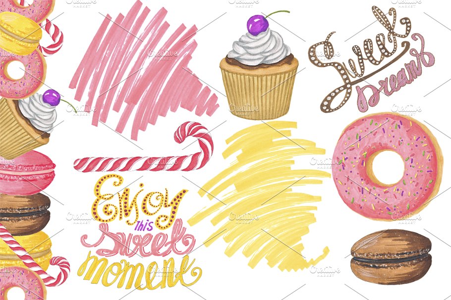 甜点甜心宝贝手绘剪贴画合集 Sweets Hand-painted clipart插图(1)