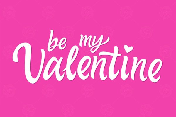 情人节主题手绘笔刷英文字体矢量插画 Be My Valentine – hand drawn brush pen lettering