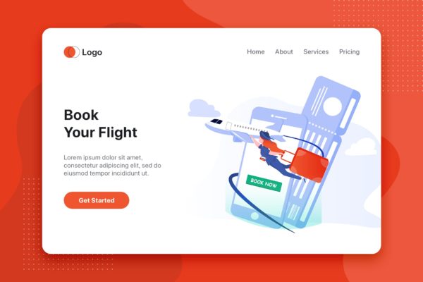 航班预订网站首页设计概念插画 Modern flat design concept of Book your flight