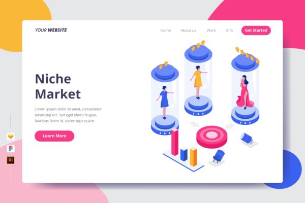 利基市场主题插画网站着陆页设计素材库精选模板 Niche Market – Landing Page