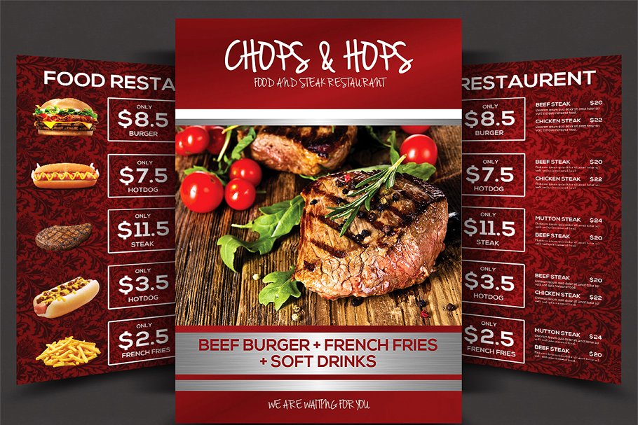 西式快餐食品菜单传单模板 Food Menu Flyer插图