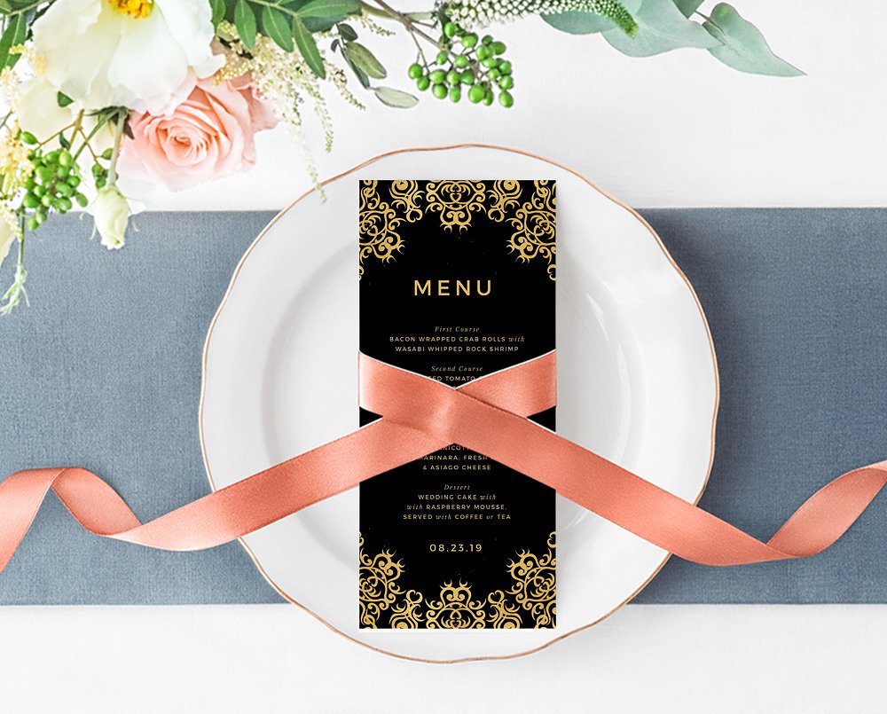 黑金装饰风格婚礼邀请函模板 Gold Ornate on Black插图(4)