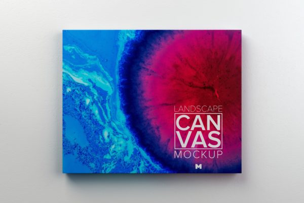 挂墙画布画框前视图样机模板素材02 Landscape Canvas Frame Mockup Hanging on Wall in Front View 02