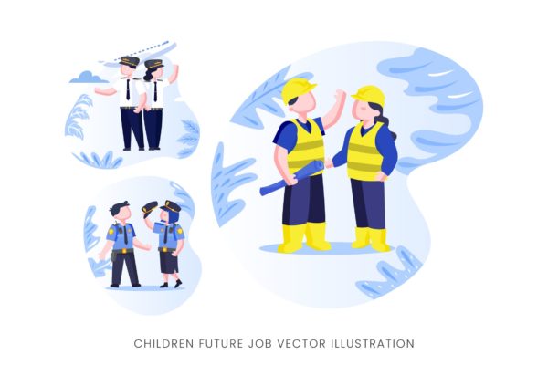 儿童未来职业人物形象素材库精选手绘插画矢量素材 Children Future Job Vector Character Set