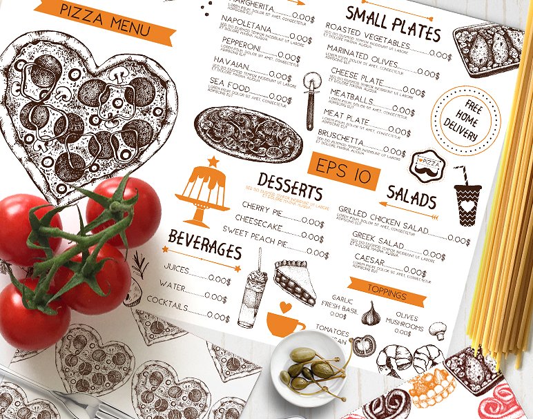 情人节主题西餐菜单模板 Vector Menu for Valentine’s Day插图(4)