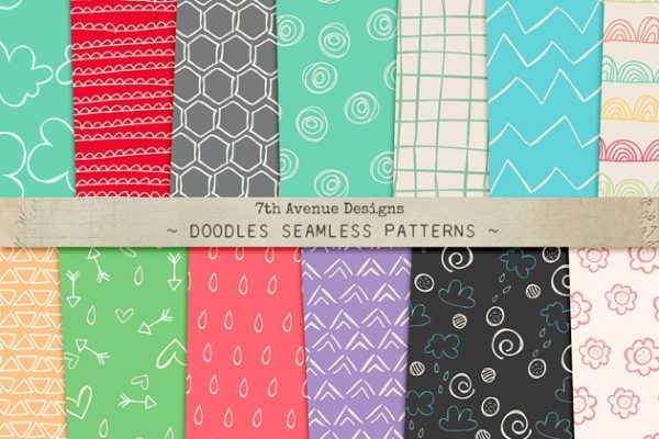 可爱卡通暖色调涂鸦无缝纹理 Doodles Seamless Patterns