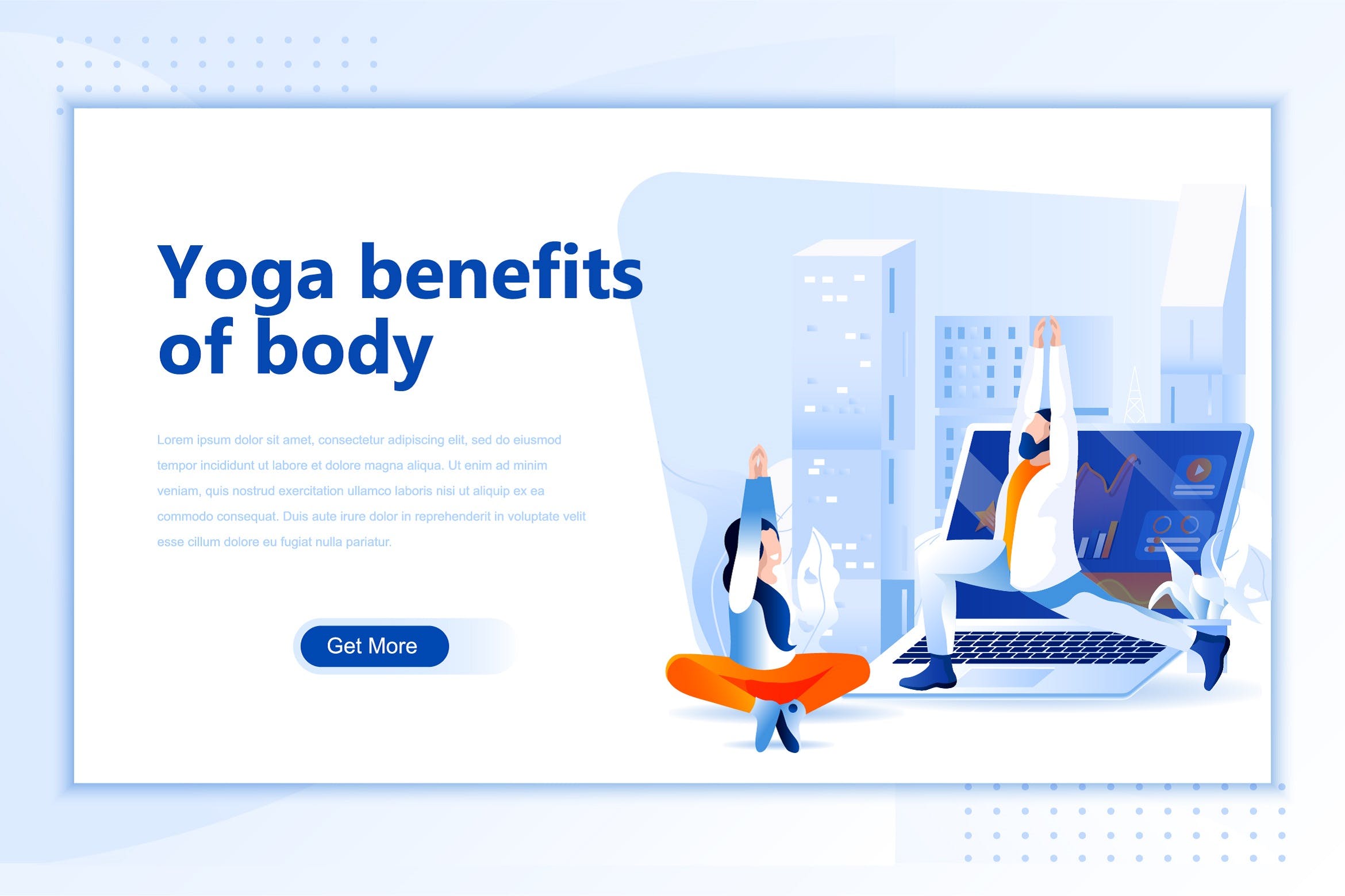 瑜伽训练场景网站设计矢量插画素材 Yoga Benefits Flat Landing Page Header插图