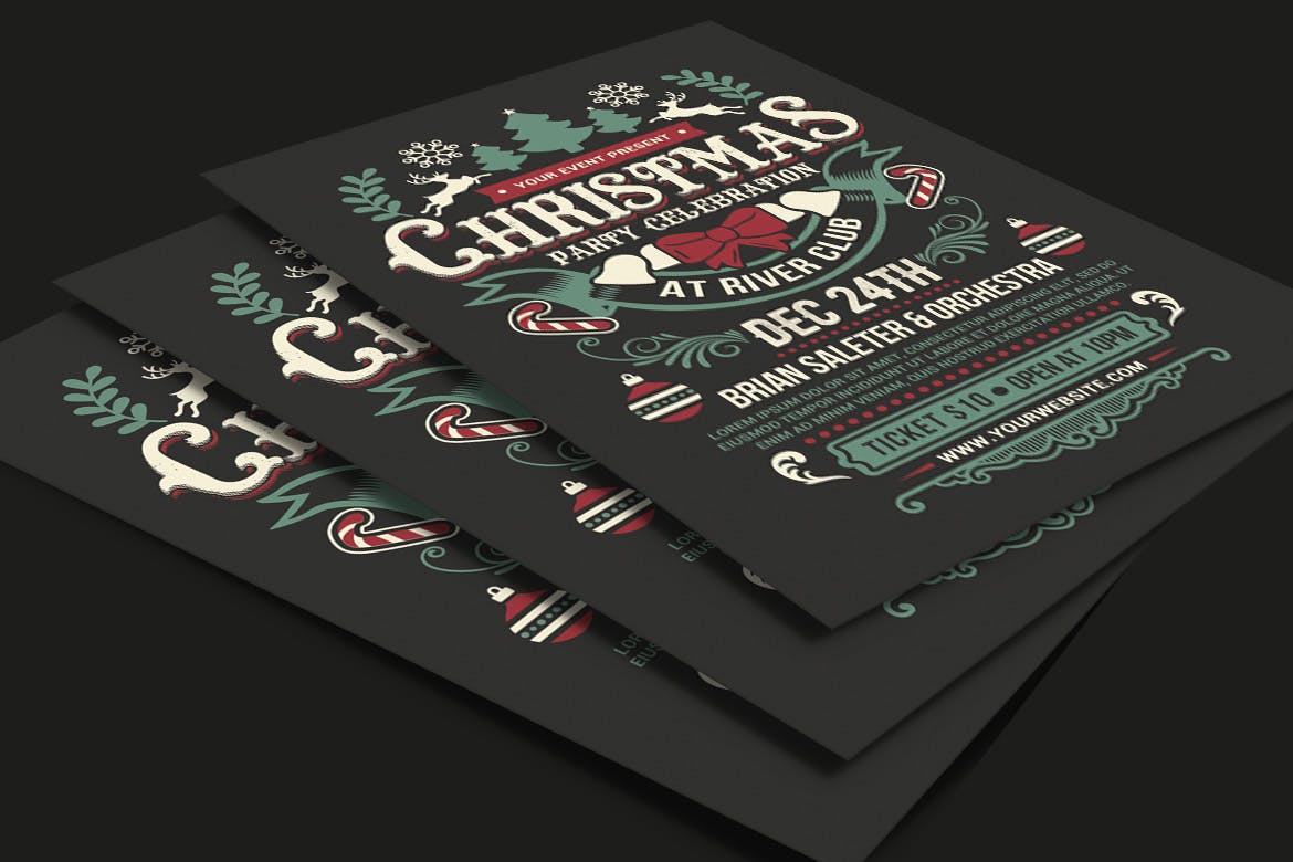 复古设计风格圣诞节派对活动海报传单模板 Christmas Party Celebration插图(3)