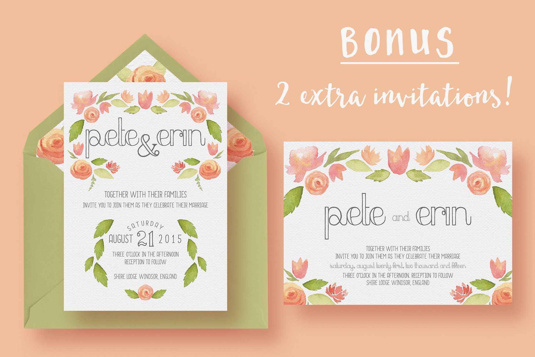 水彩花卉装饰婚礼邀请函设计模板 Garden Watercolour Wedding Suite插图(2)