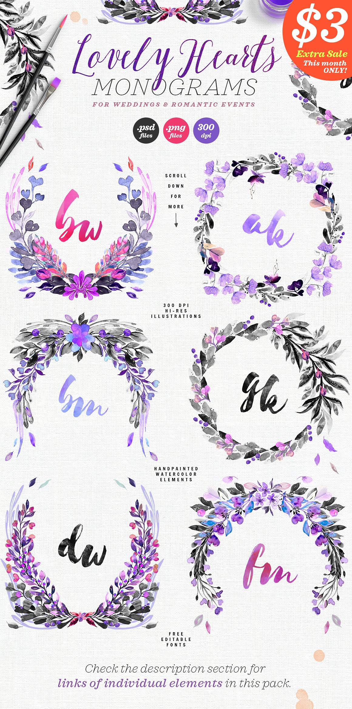 2018流行色爱情情人节手绘元素集合插图